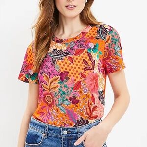 LOFT Patchwork Bloom Everyday Cree Tee in Calipso Orange